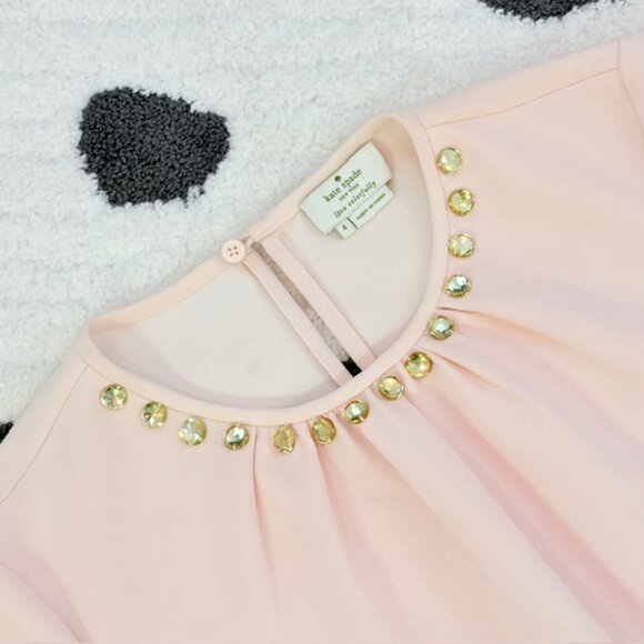 Kate Spade Womens Size 4 Small Pink Short Sleeve Embellished Jewel Neck Blouse - Picture 4 of 13
